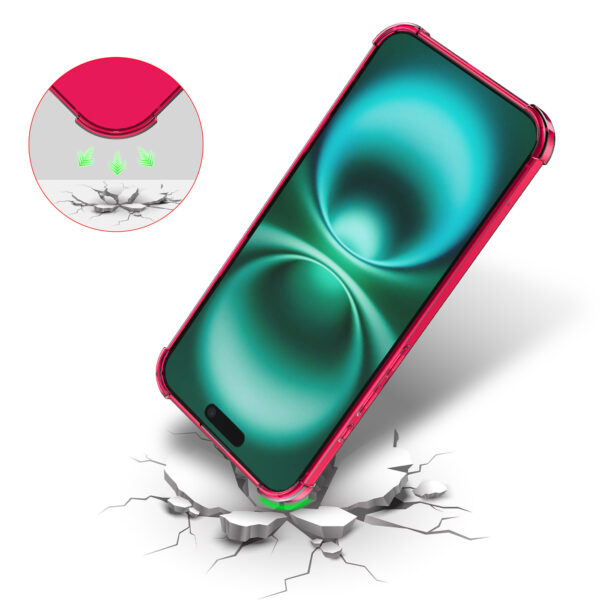 iPhone 16 Plus siliconen telefoonhoesje met stootrand transparant neon roze (6)