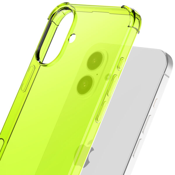 iPhone 16 Plus siliconen telefoonhoesje met stootrand transparant neongeel (5)