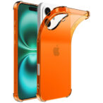 iPhone 16 Plus siliconen telefoonhoesje met stootrand transparant oranje (1)