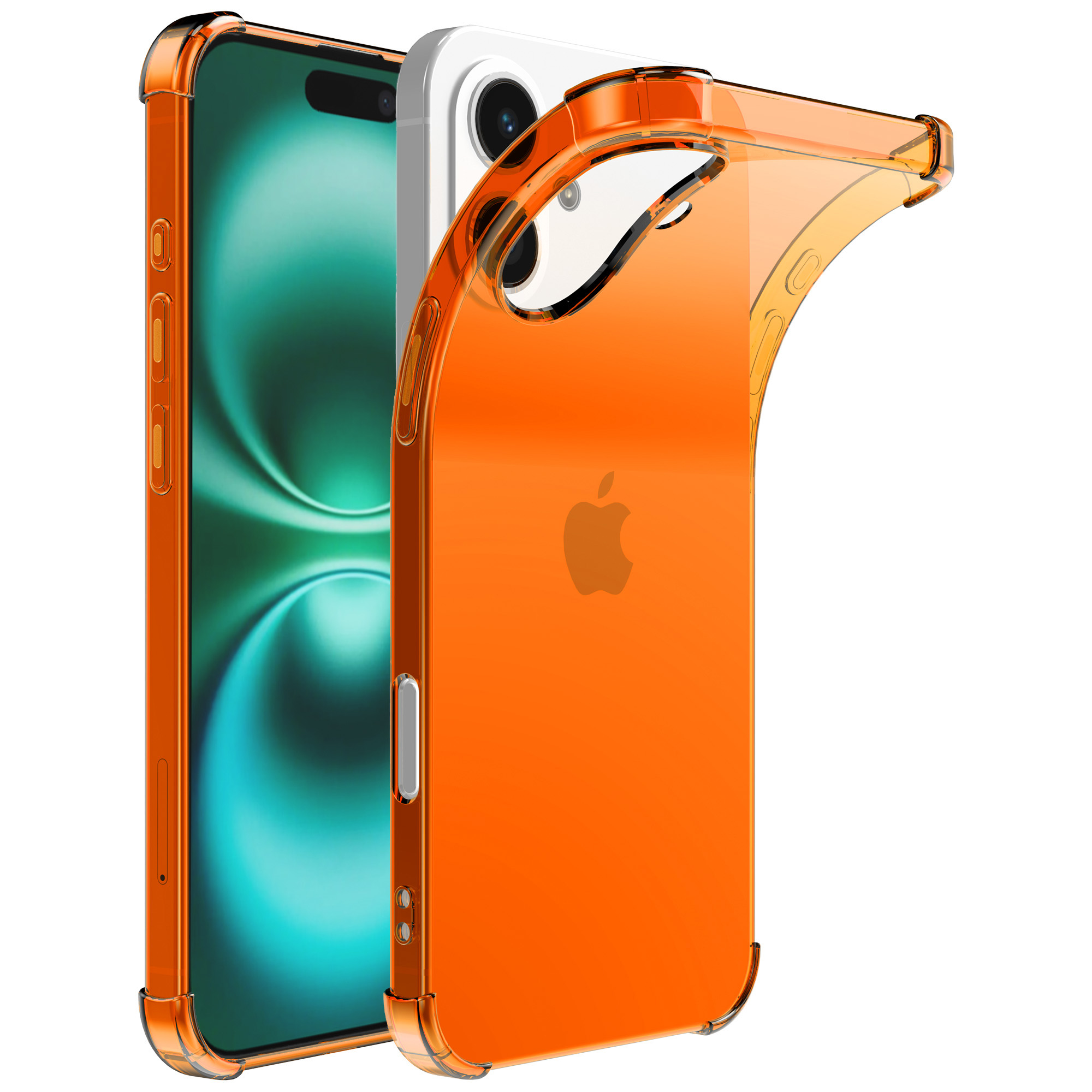 iPhone 16 Plus siliconen telefoonhoesje met stootrand transparant oranje (1)