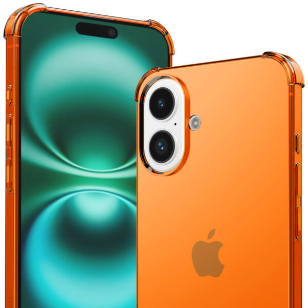 iPhone 16 Plus siliconen telefoonhoesje met stootrand transparant oranje (2)