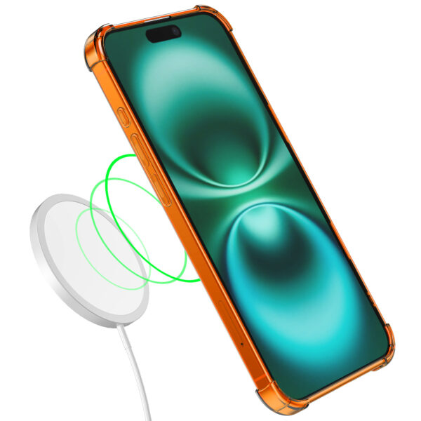 iPhone 16 Plus siliconen telefoonhoesje met stootrand transparant oranje (3)