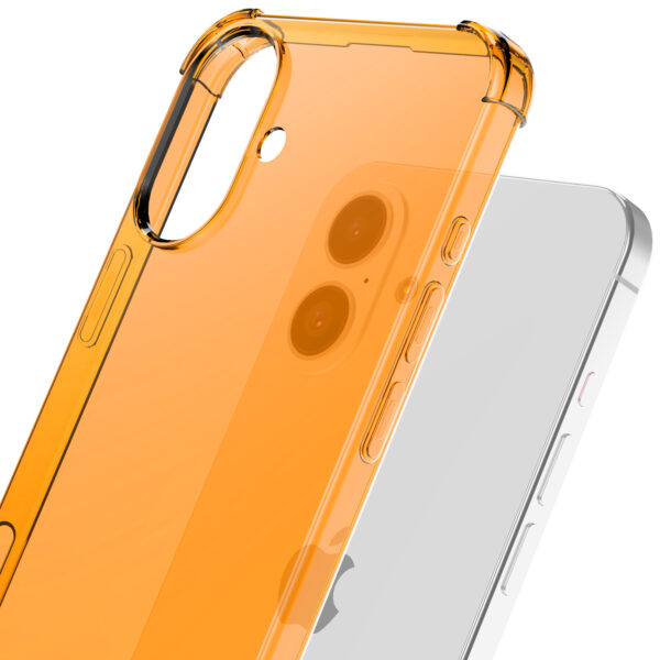 iPhone 16 Plus siliconen telefoonhoesje met stootrand transparant oranje (5)