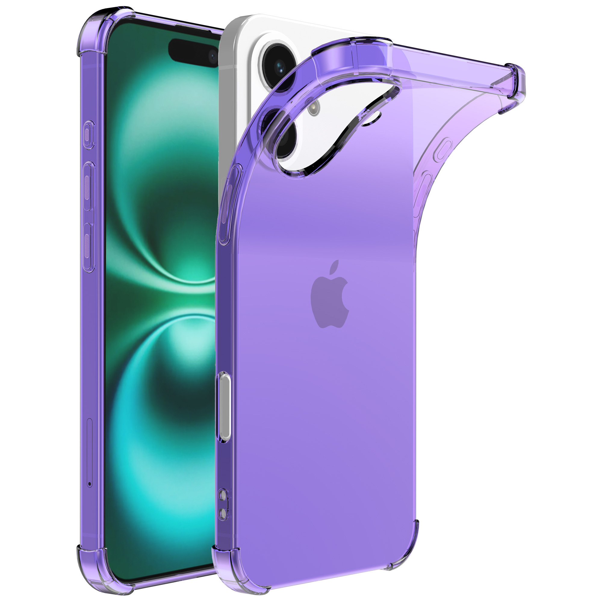 iPhone 16 Plus siliconen telefoonhoesje met stootrand transparant paars (1)