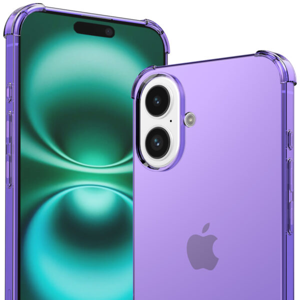 iPhone 16 Plus siliconen telefoonhoesje met stootrand transparant paars (2)