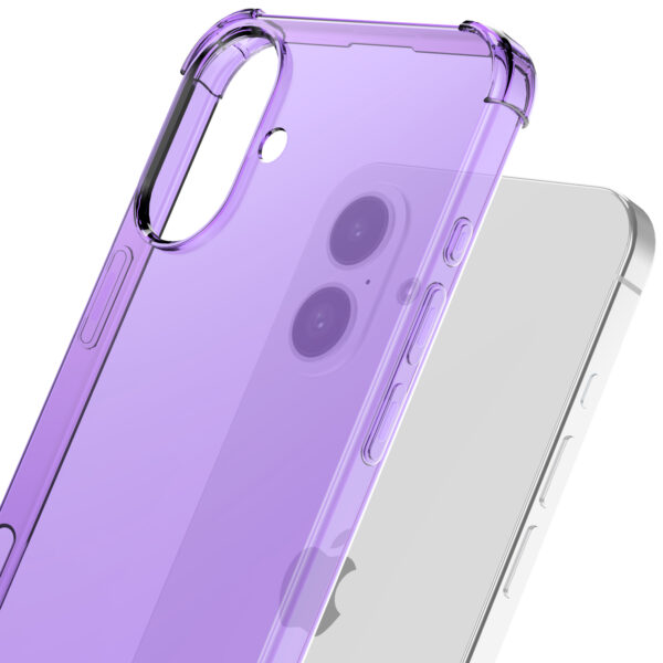 iPhone 16 Plus siliconen telefoonhoesje met stootrand transparant paars (5)