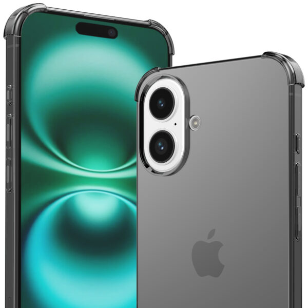 iPhone 16 Plus siliconen telefoonhoesje met stootrand transparant zwart (2)