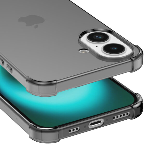 iPhone 16 Plus siliconen telefoonhoesje met stootrand transparant zwart (4)
