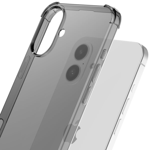 iPhone 16 Plus siliconen telefoonhoesje met stootrand transparant zwart (5)