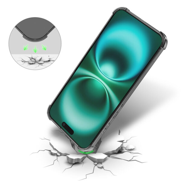 iPhone 16 Plus siliconen telefoonhoesje met stootrand transparant zwart (6)