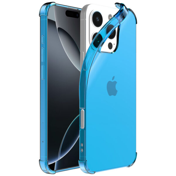 iPhone 16 Pro Max siliconen telefoonhoesje met stootrand transparant blauw (1)
