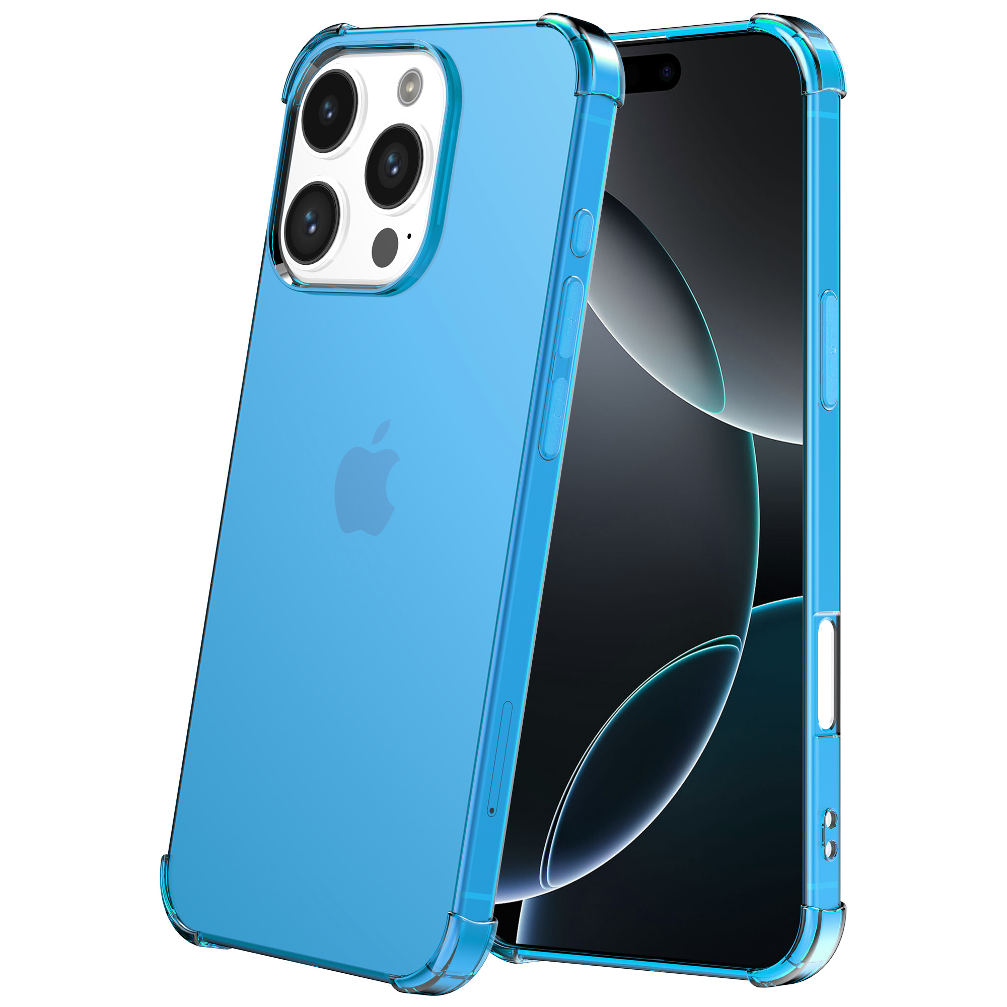 iPhone 16 Pro Max siliconen telefoonhoesje met stootrand transparant blauw (2)