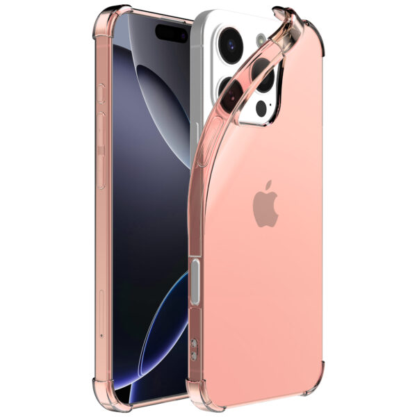 iPhone 16 Pro Max siliconen telefoonhoesje met stootrand transparant lichtroze (1)