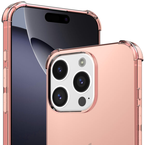iPhone 16 Pro Max siliconen telefoonhoesje met stootrand transparant lichtroze (3)