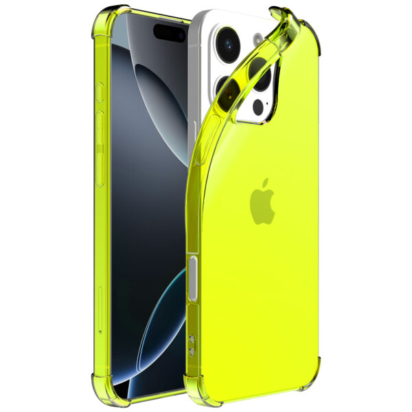 iPhone 16 Pro Max siliconen telefoonhoesje met stootrand transparant neon geel (1)