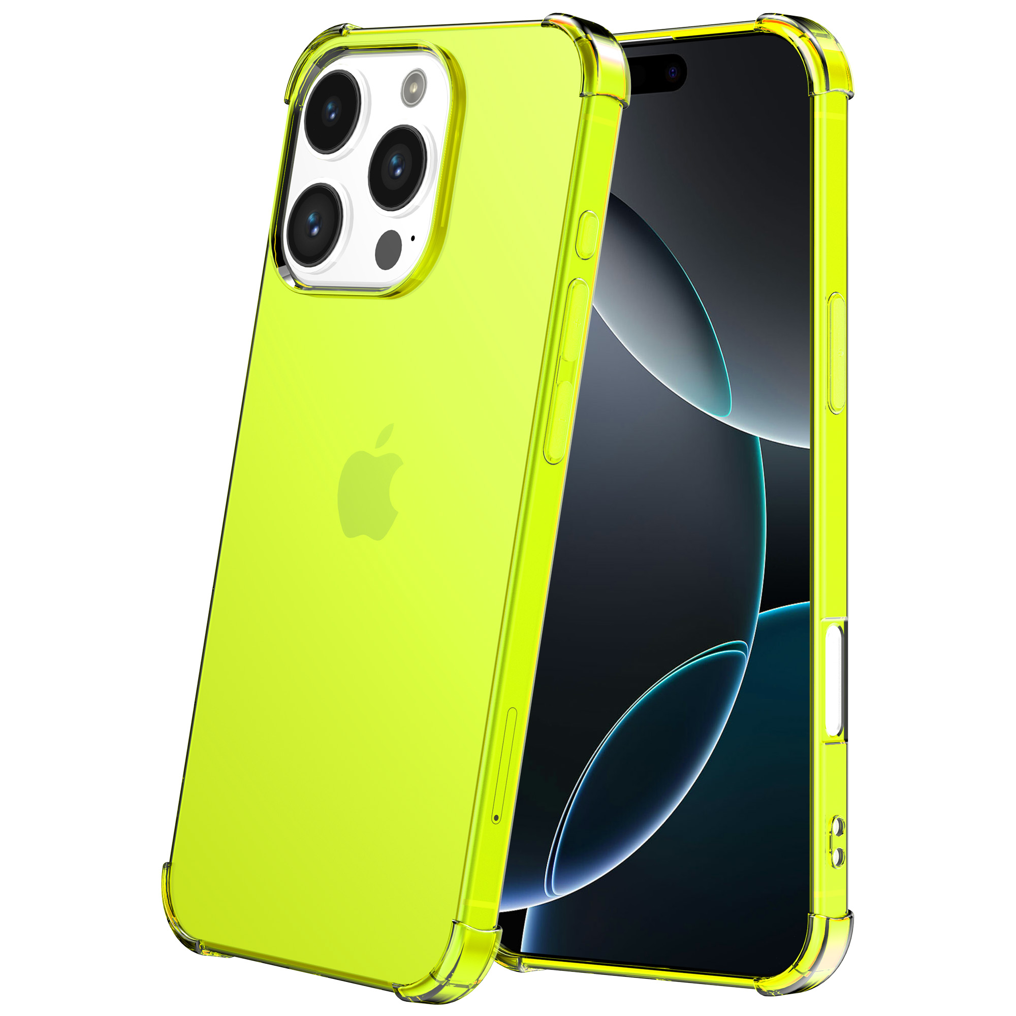 iPhone 16 Pro Max siliconen telefoonhoesje met stootrand transparant neon geel (2)
