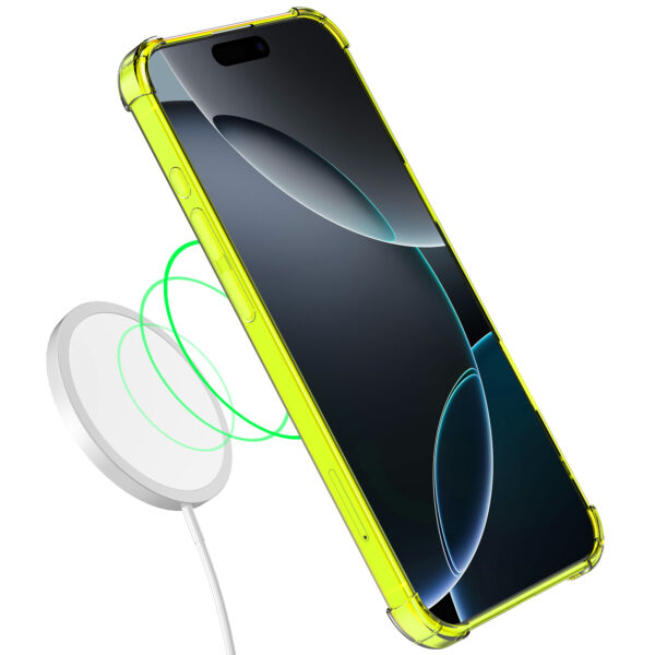 iPhone 16 Pro Max siliconen telefoonhoesje met stootrand transparant neon geel (4)