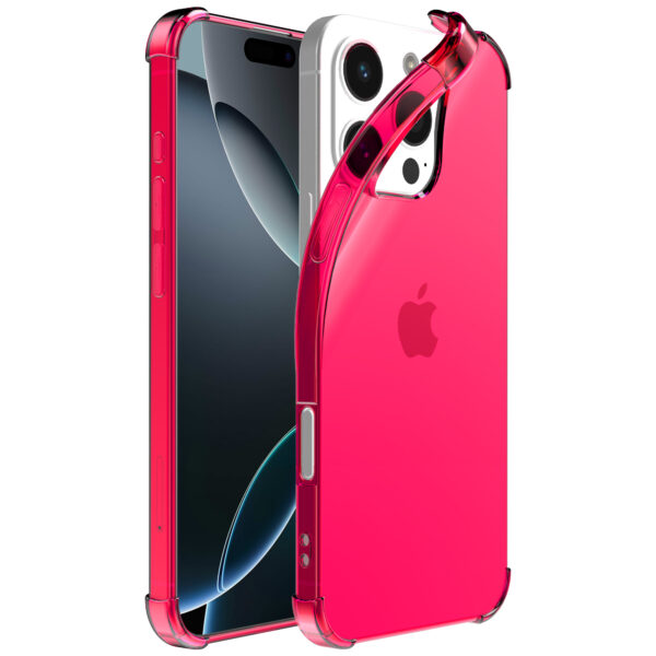 iPhone 16 Pro Max siliconen telefoonhoesje met stootrand transparant neon roze (1)