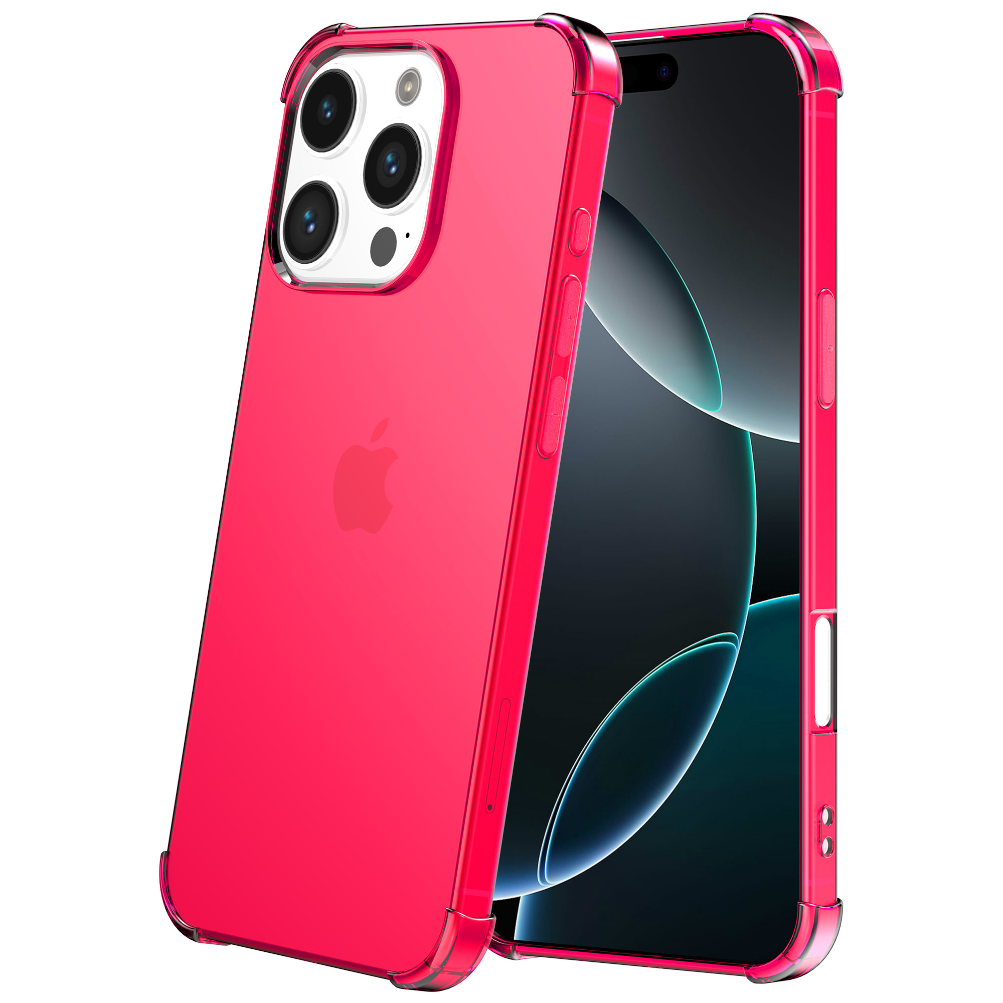 iPhone 16 Pro Max siliconen telefoonhoesje met stootrand transparant neon roze (2)