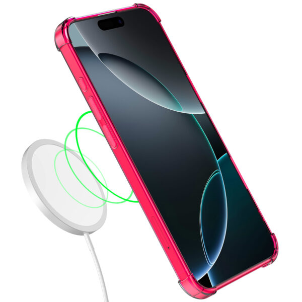 iPhone 16 Pro Max siliconen telefoonhoesje met stootrand transparant neon roze (4)