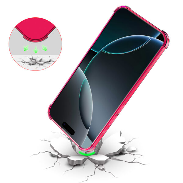 iPhone 16 Pro Max siliconen telefoonhoesje met stootrand transparant neon roze (7)