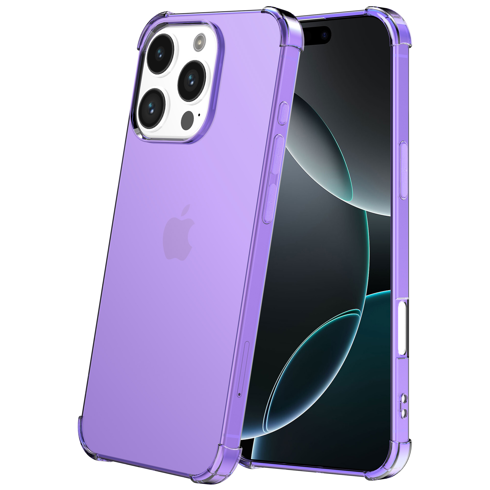 iPhone 16 Pro Max siliconen telefoonhoesje met stootrand transparant paars (2)