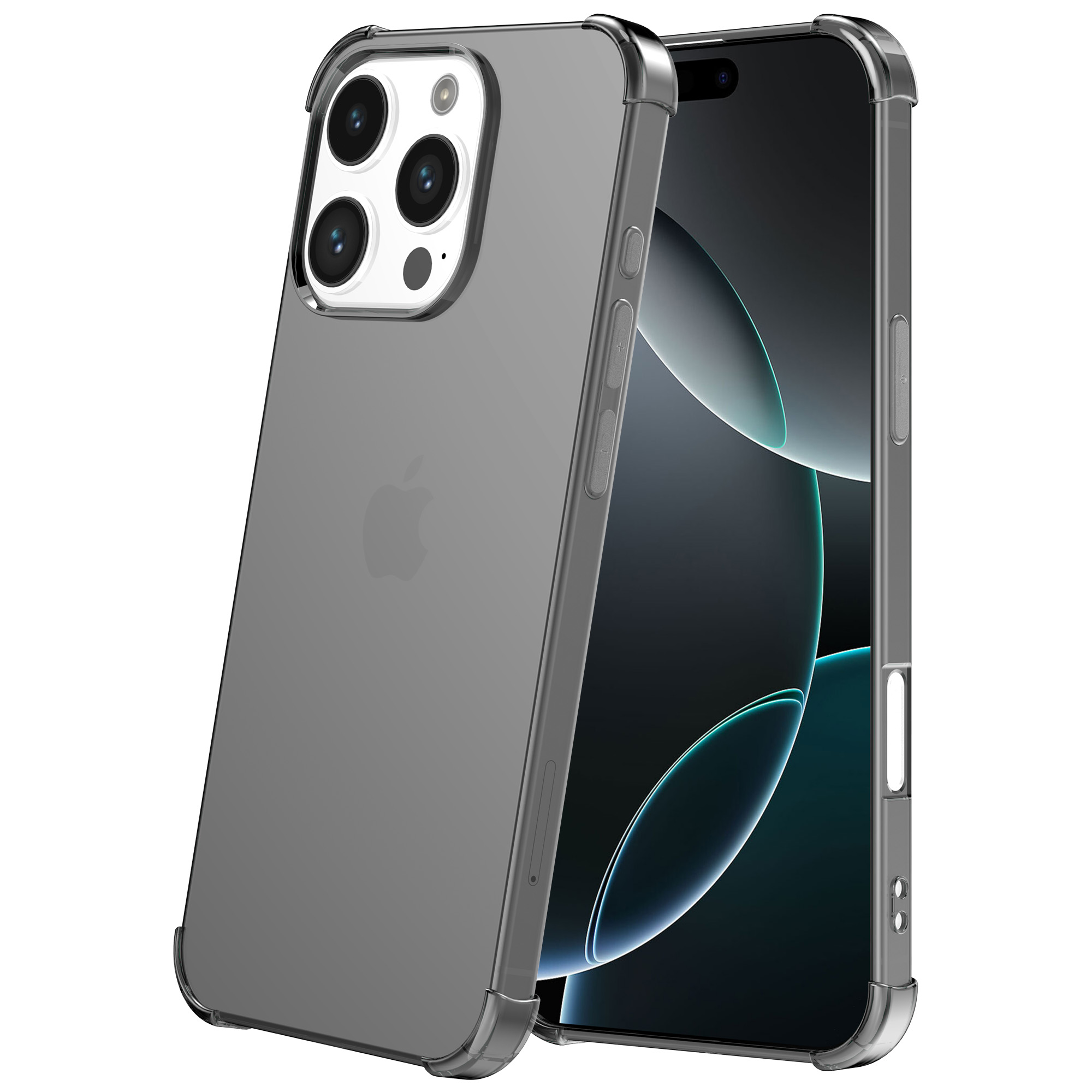 iPhone 16 Pro Max siliconen telefoonhoesje met stootrand transparant zwart (2)