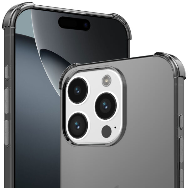 iPhone 16 Pro Max siliconen telefoonhoesje met stootrand transparant zwart (3)