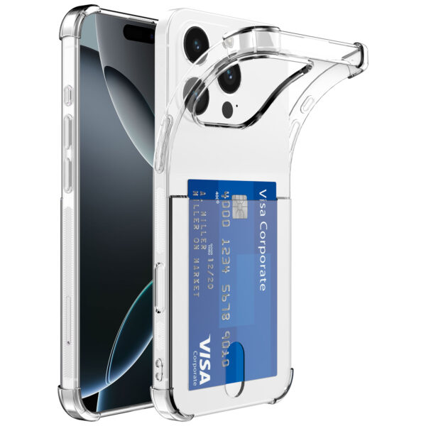 iPhone 16 Pro Max telefoonhoesje transparant met pasjeshouder en stootrand (1)