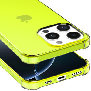 iPhone 16 Pro siliconen telefoonhoesje met stootrand transparant neon geel (5)