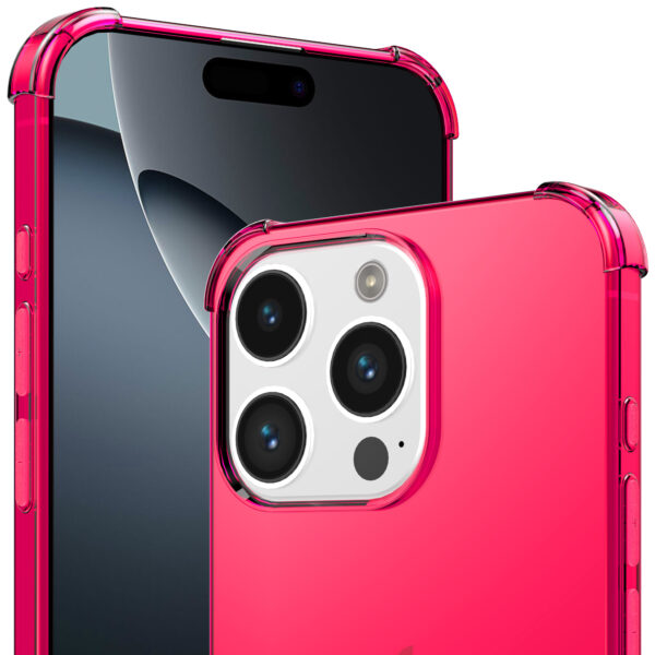 iPhone 16 Pro siliconen telefoonhoesje met stootrand transparant neon roze (3)