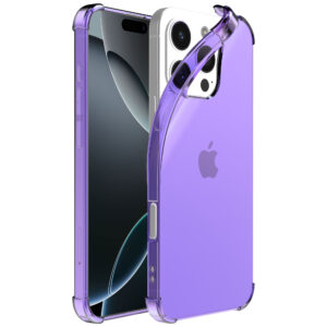 iPhone 16 Pro siliconen telefoonhoesje met stootrand transparant paars (1)