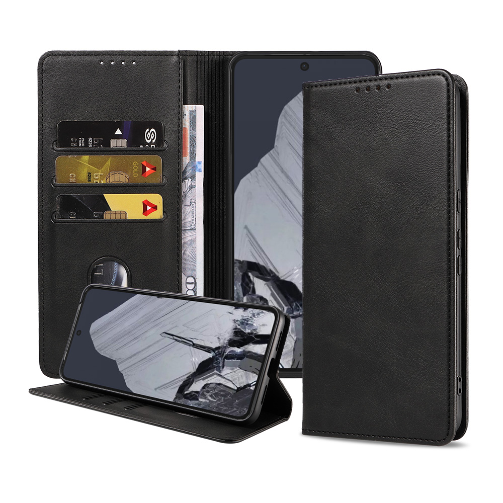Google Pixel 8 Pro leren telefoonhoesje bookcase met pasjeshouder en magnetisch lipje (1)