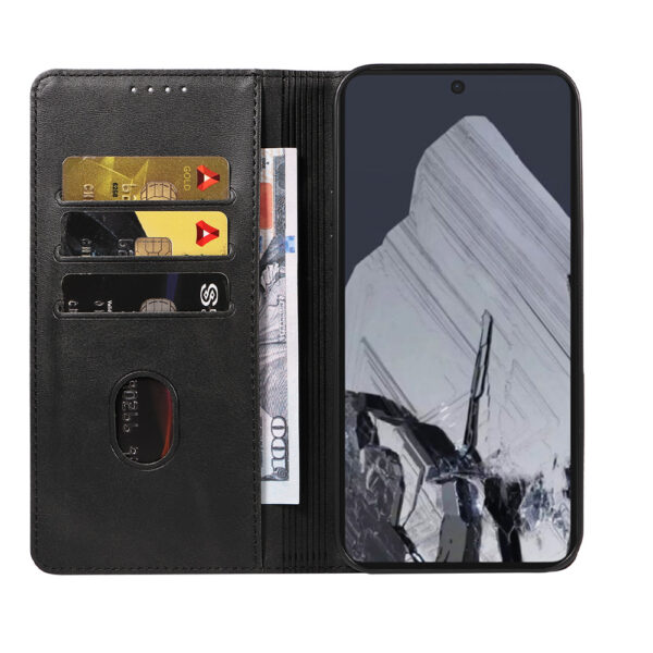 Google Pixel 8 Pro leren telefoonhoesje bookcase met pasjeshouder en magnetisch lipje (2)