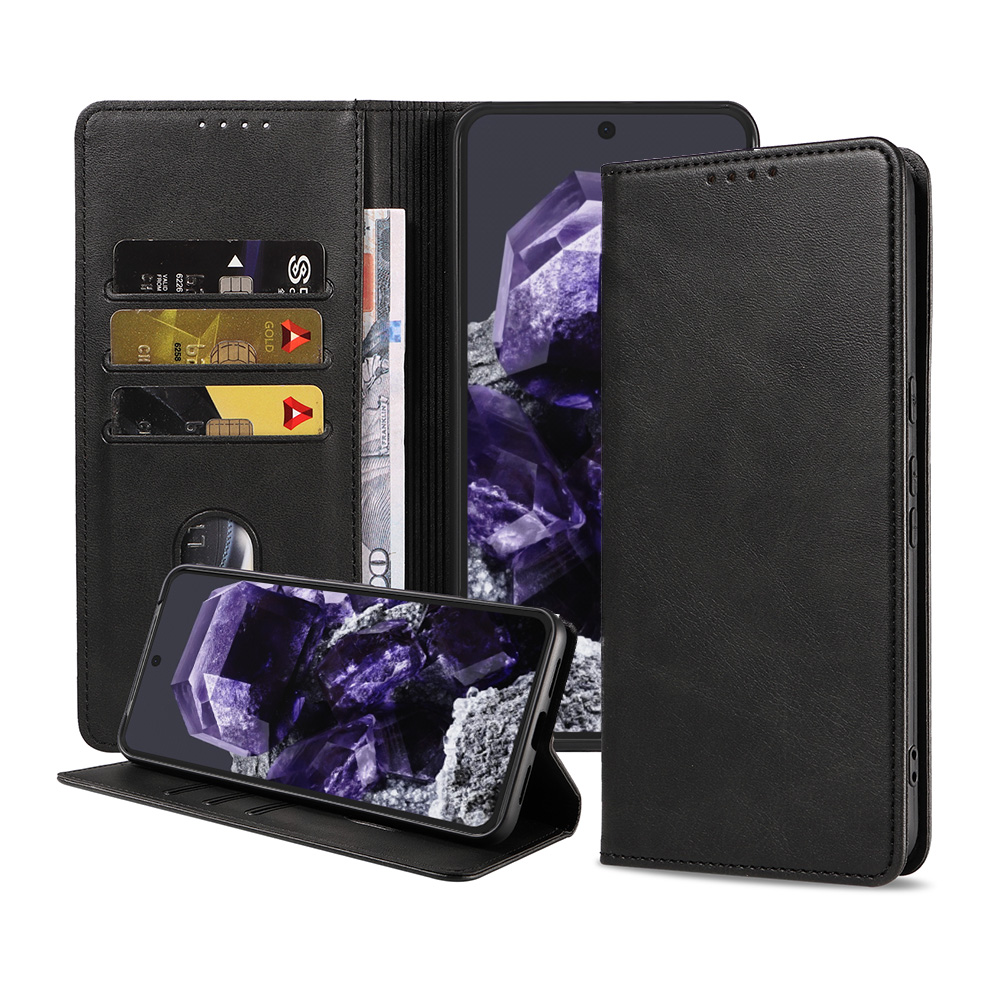 Google Pixel 8 leren telefoonhoesje bookcase met pasjeshouder en magnetisch lipje (1)