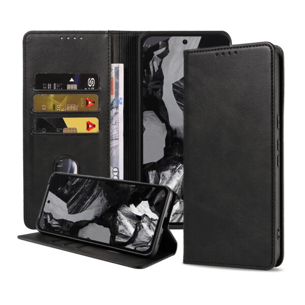 Google Pixel 8A leren telefoonhoesje bookcase met pasjeshouder en magnetisch lipje (1)