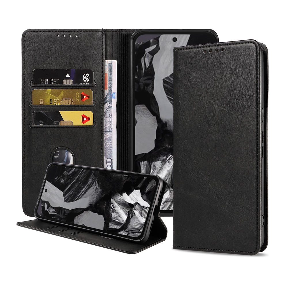 Google Pixel 8A leren telefoonhoesje bookcase met pasjeshouder en magnetisch lipje (1)