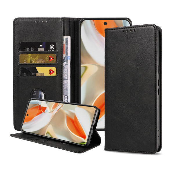 Google Pixel 9 Pro XL leren telefoonhoesje bookcase met pasjeshouder en magnetisch lipje (1)