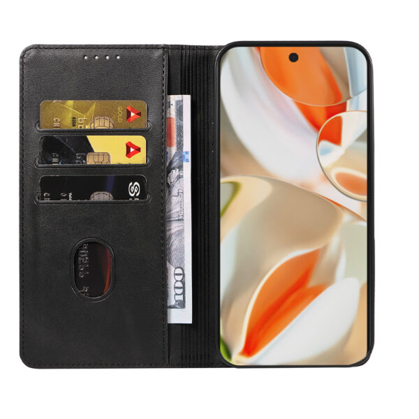 Google Pixel 9 Pro XL leren telefoonhoesje bookcase met pasjeshouder en magnetisch lipje (2)