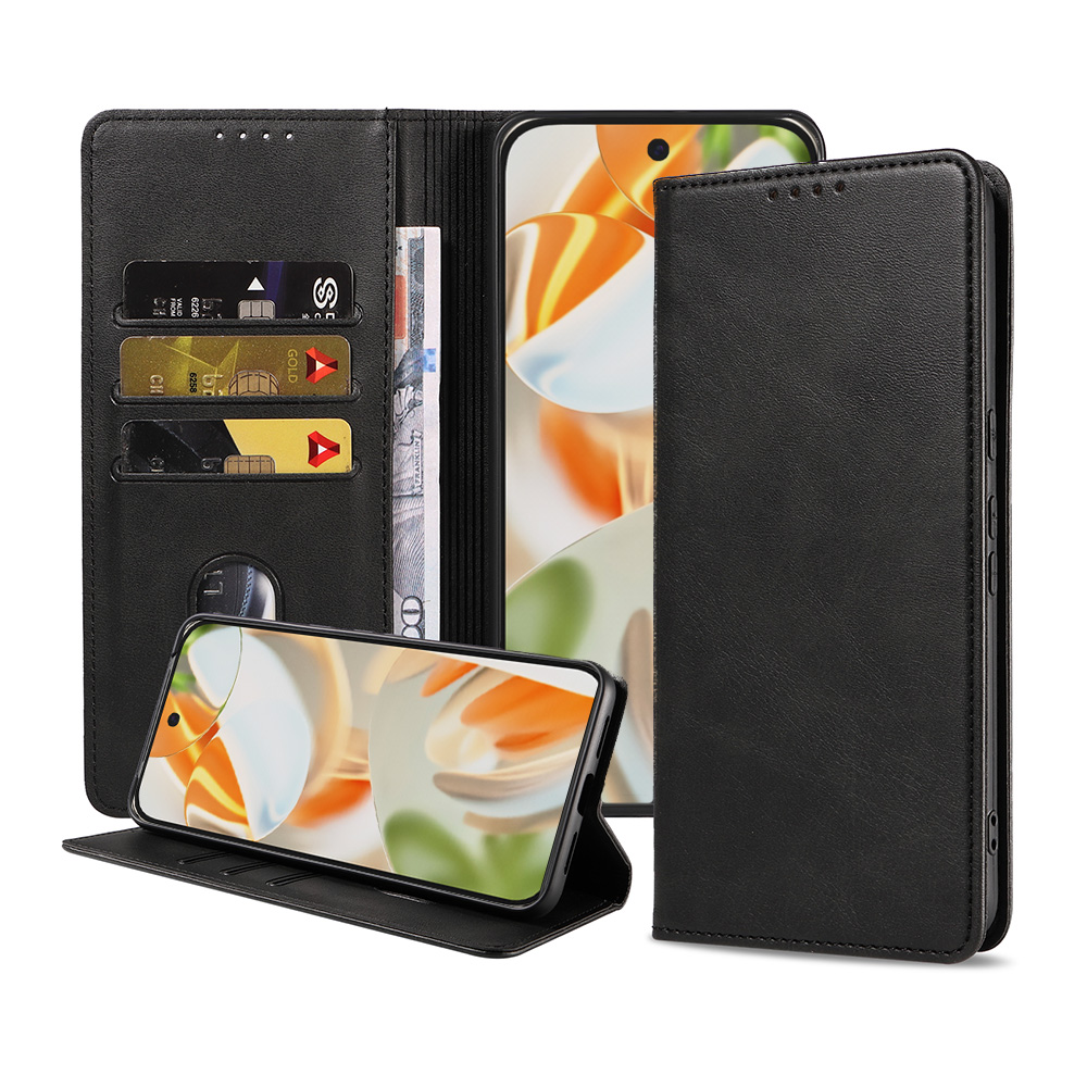 Google Pixel 9 Pro leren telefoonhoesje bookcase met pasjeshouder en magnetisch lipje (1)