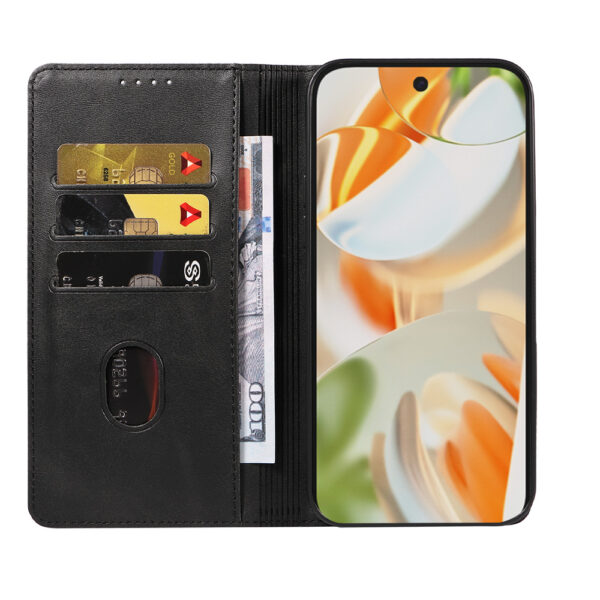 Google Pixel 9 Pro leren telefoonhoesje bookcase met pasjeshouder en magnetisch lipje (2)