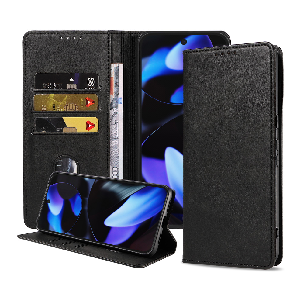 Google Pixel 9 leren telefoonhoesje bookcase met pasjeshouder en magnetisch lipje (1)