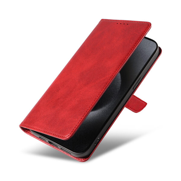 Iphone 15 Pro Max leren telefoonhoesje bookcase met pasjeshouder en magnetisch lipje (4) rood