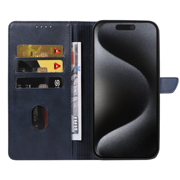 Iphone 15 Pro Max leren telefoonhoesje bookcase met pasjeshouder en magnetische lipje (2) blauw