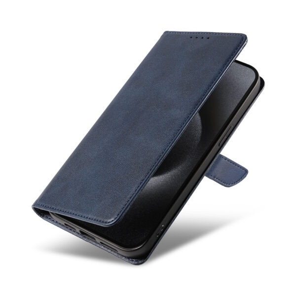 Iphone 15 Pro Max leren telefoonhoesje bookcase met pasjeshouder en magnetische lipje (4) blauwIphone 15 Pro Max leren telefoonhoesje bookcase met pasjeshouder en magnetische lipje (4) blauw