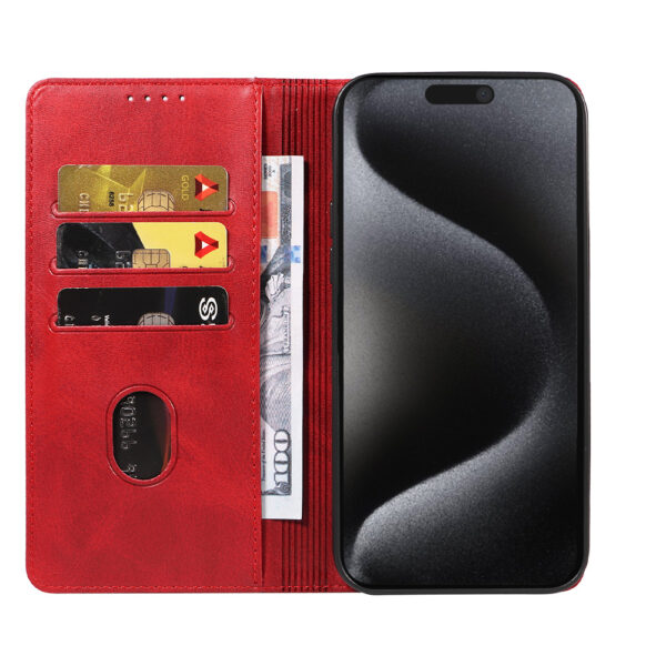 Iphone 15 Pro Max leren telefoonhoesje bookcase met pasjeshouder en magnetische sluiting (2) rood