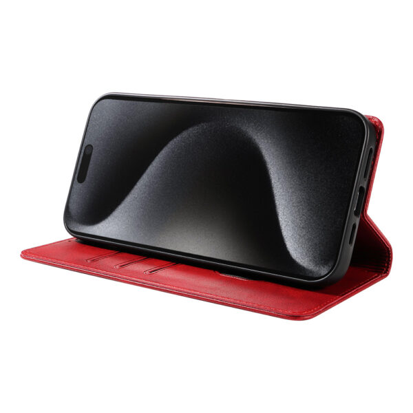Iphone 15 Pro Max leren telefoonhoesje bookcase met pasjeshouder en magnetische sluiting (3) rood