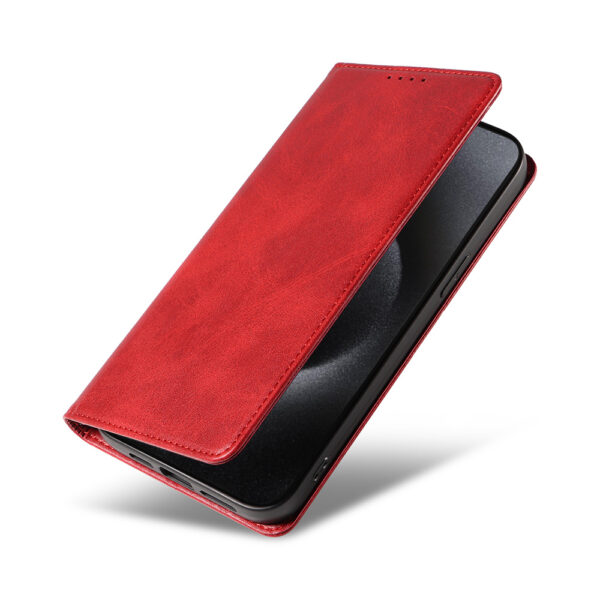 Iphone 15 Pro Max leren telefoonhoesje bookcase met pasjeshouder en magnetische sluiting (4) rood