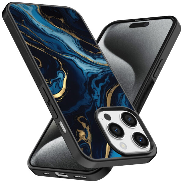 Iphone 15 Pro Max telefoonhoesje met blauw goud marmer opdruk (2)