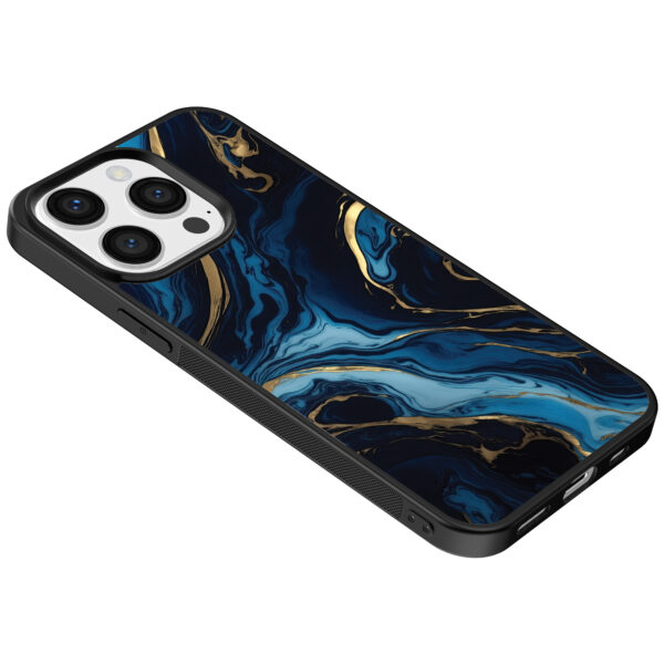 Iphone 15 Pro Max telefoonhoesje met blauw goud marmer opdruk (5)
